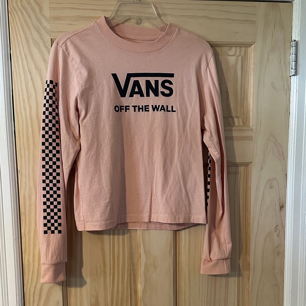 Vans Peach Long Sleeve with Checkered Sleeves